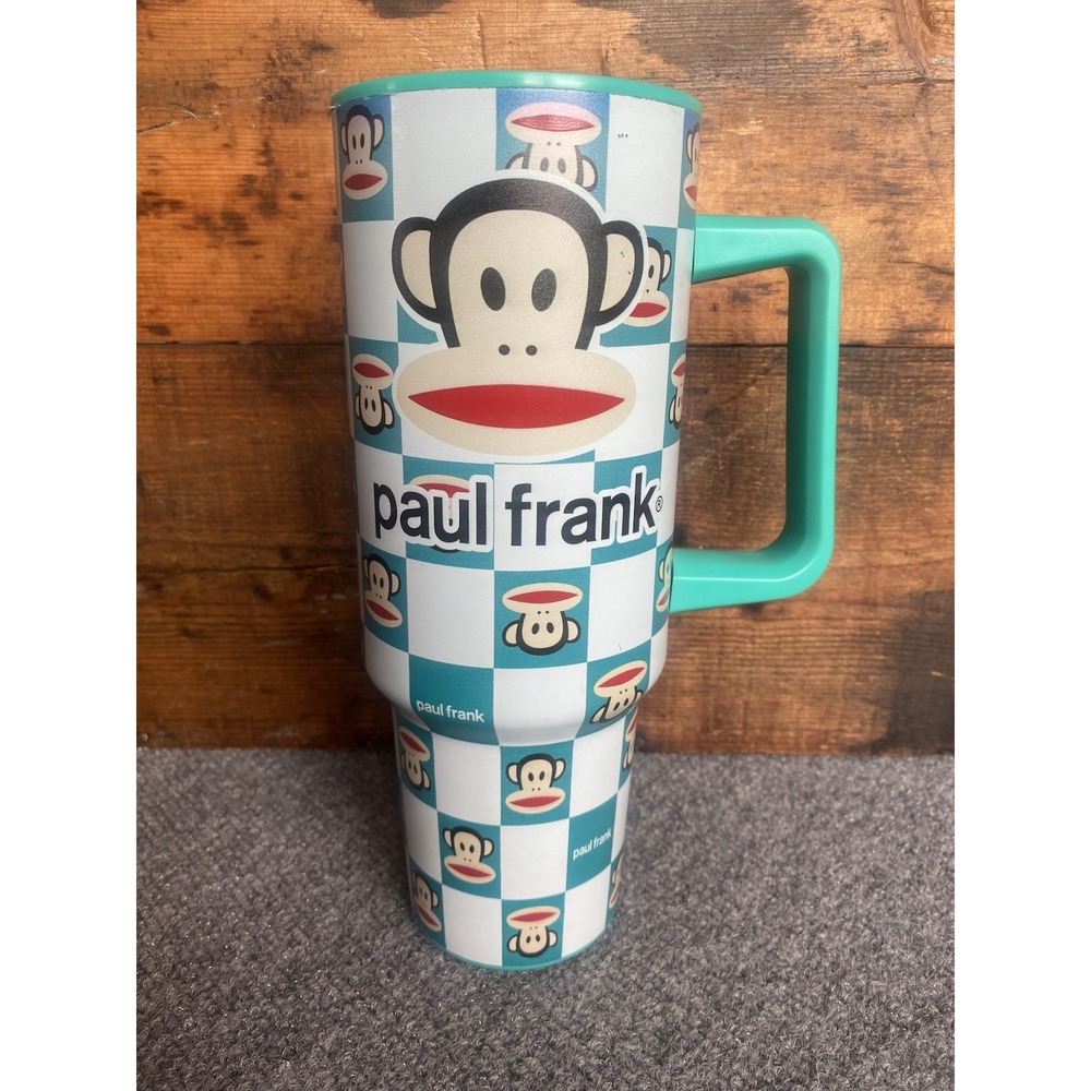 Paul Frank Julius Monkey Checkered Travel Mug, Plastic w/ Handle, 32 fl oz